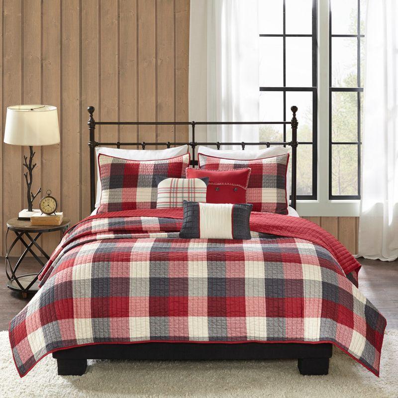 King Size Red Reversible Herringbone Quilt Set