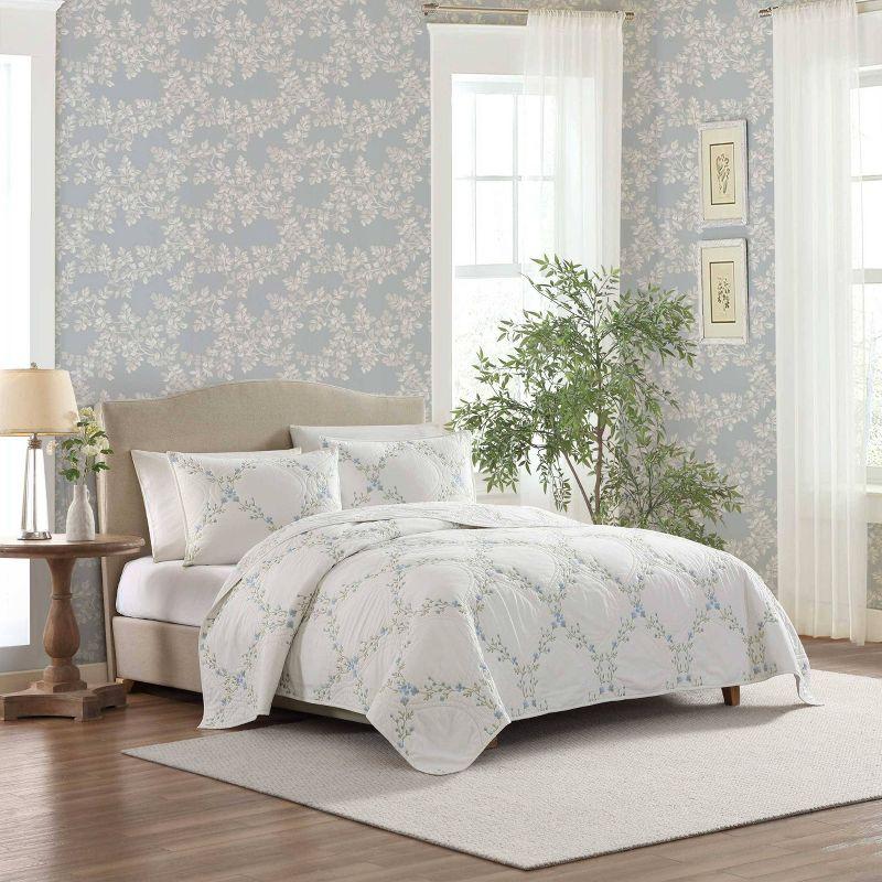 Laura Ashley Laura Ashley Floral Embroidery Cotton Reversible Quilt Set