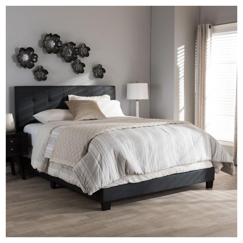Full Brookfield Modern Fabric Bed with Grid-Tufting Design - Baxton Studio: Rubberwood & MDF, Requires Box Spring