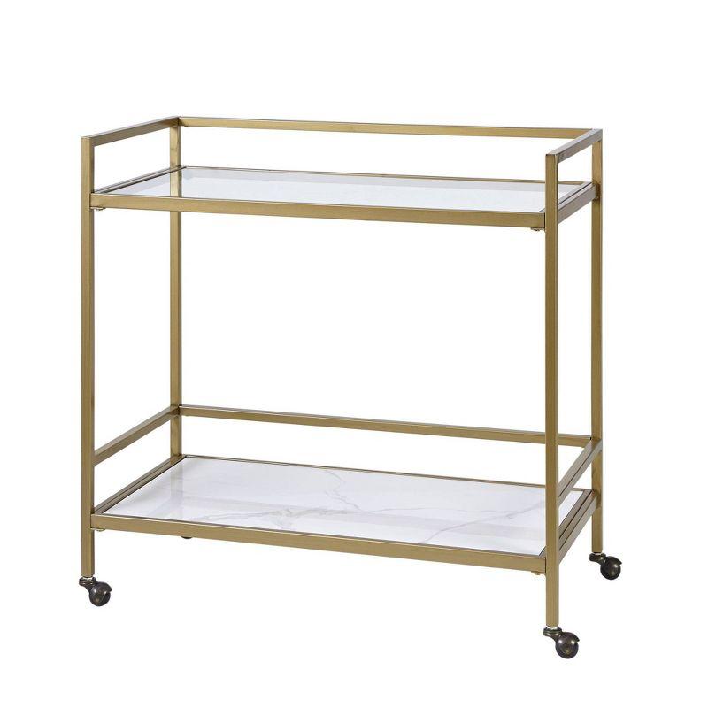 Martha Stewart Lionel 2-Tier Bar Cart with Glass Top and Ceramic Shelf