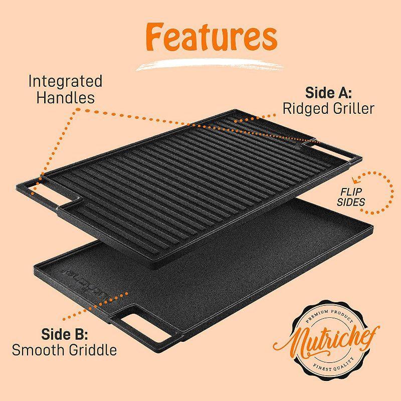 NutriChef 18 Inch Black Cast Iron Reversible Griddle Skillet