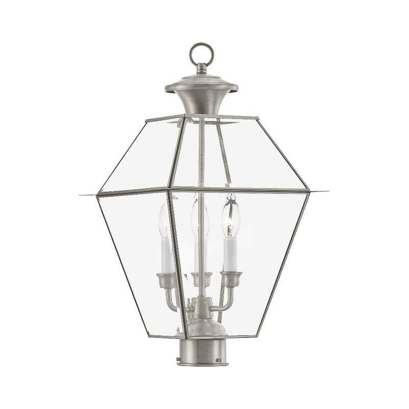 Charleston Inspired Brushed Nickel 3-Light Outdoor Post Lantern