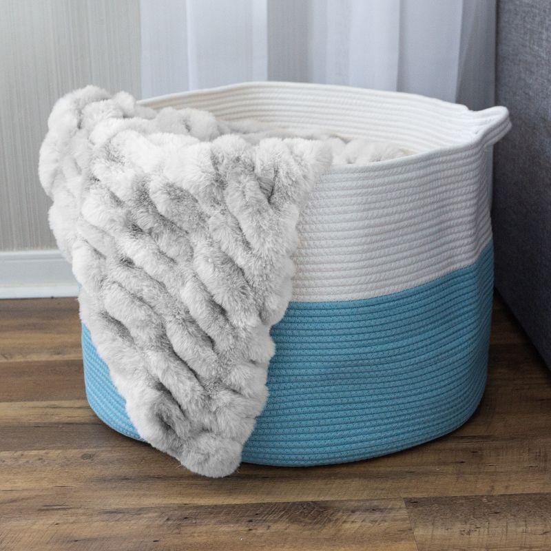 Extra-Large Blue and White Cotton Rope Kids' Storage Basket