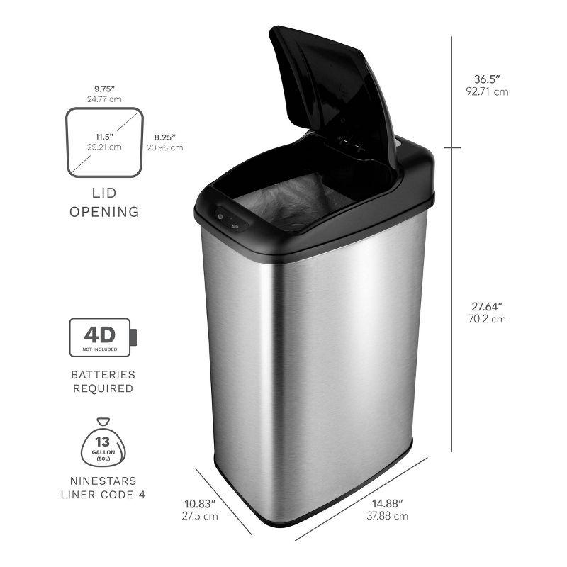 Nine Stars 13.2gal/50L Motion Sensor Trash Can Silver: Stainless Steel, Hands-Free, Quiet Closing, Fingerprint-Resistant