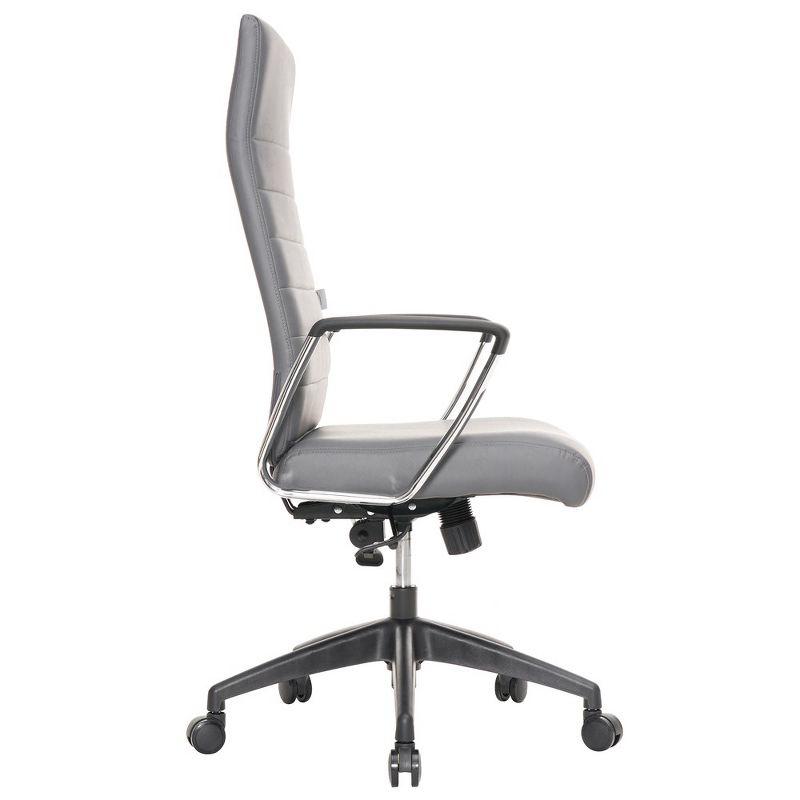 LeisureMod Hilton High-Back Adjustable Office Conference Chair Upholstered in Leather with Steel Frame in Grey