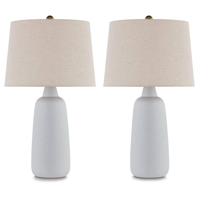 White Ceramic Table Lamp Set with Beige Empire Shade and 3-Way Switch