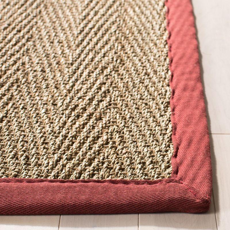 Herringbone Hand-Knotted Natural/Red Cotton Area Rug - 6' x 9'