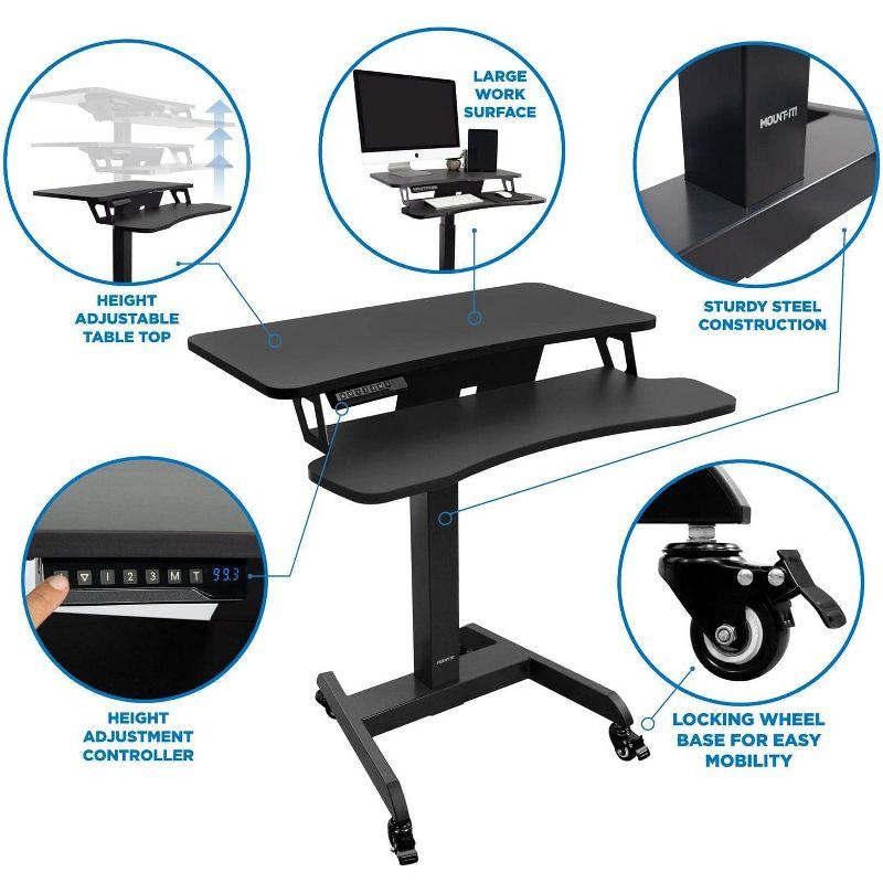 Mount-It! Electric Mobile Adjustable Standing Workstation with Wheels | Rolling Sit Stand Workstation with Programmable Height Adjustment Controller