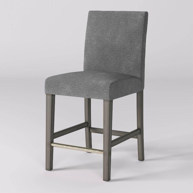 Laura Gray Fabric and Wood Counter Height Barstool with Steel Footrest