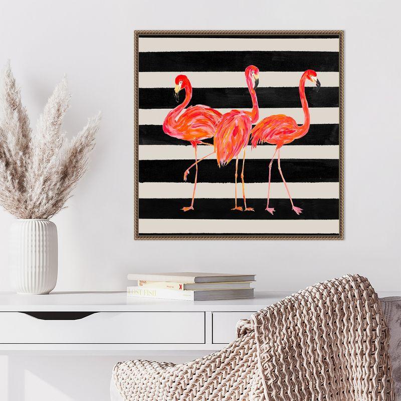 Amanti Art Flamingo Trio on Stripes by Julie Derice Canvas Wall Art Print Framed 22 x 22-in.