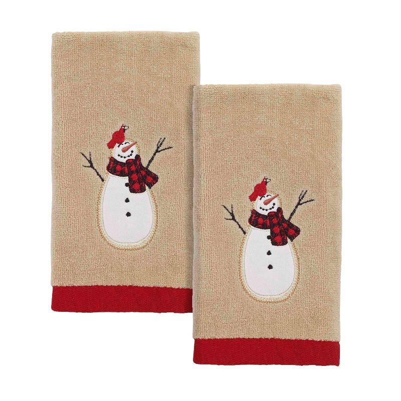 Avanti Linens Snowmen Gathering Lotion Dispenser & 2-Pack Fingertip Towel Set