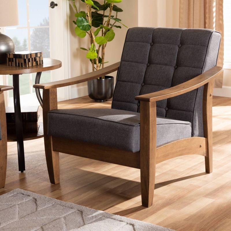 Larsen Walnut Wood Lounge Chair Gray - Baxton Studio: Mid-Century Scandinavian Design, Rubberwood Frame, Biscuit Tufting