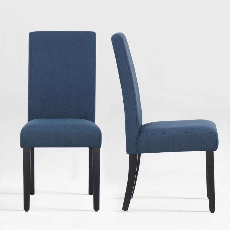 Blue Upholstered Parsons Dining Side Chair with Rubberwood Legs