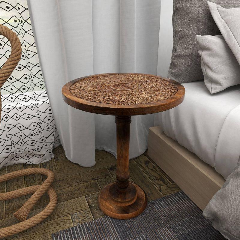 Carved Mango Wood Accent Table Brown - Olivia & May: Handcrafted, Traditional Style, Indoor Use