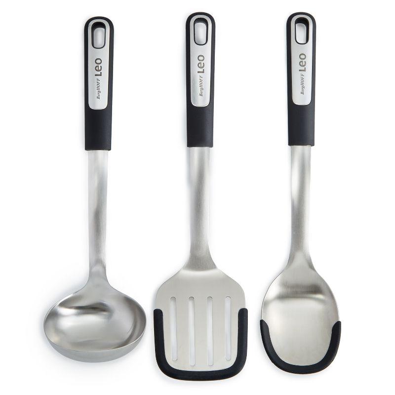 BergHOFF Leo Graphite 3Pc Stainless Steel Utensil Set With Silicone Head, Recycled Material