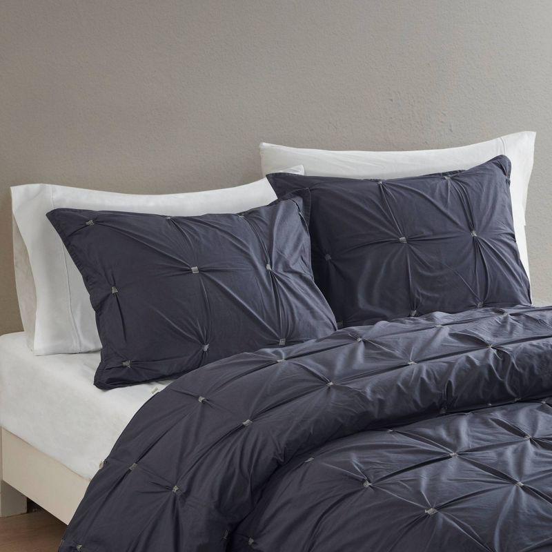 Dasya 3 Piece Elastic Embroidered Cotton Duvet Cover Set