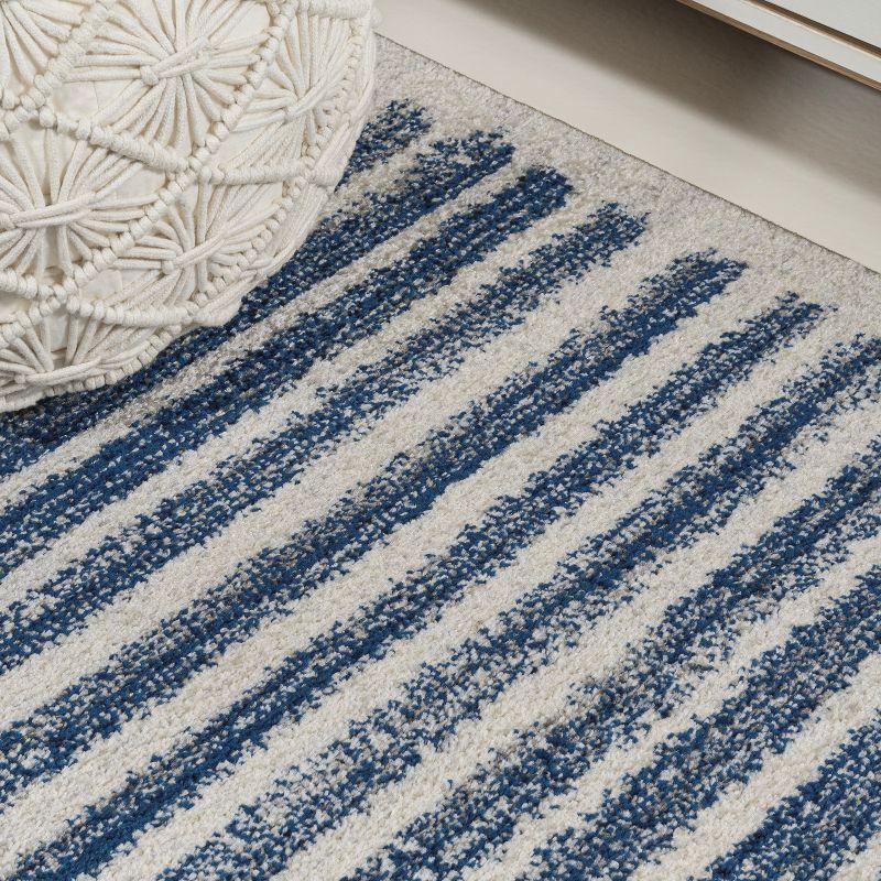 Khalil Cream and Navy Striped Synthetic Area Rug 5'3" x 7'7"