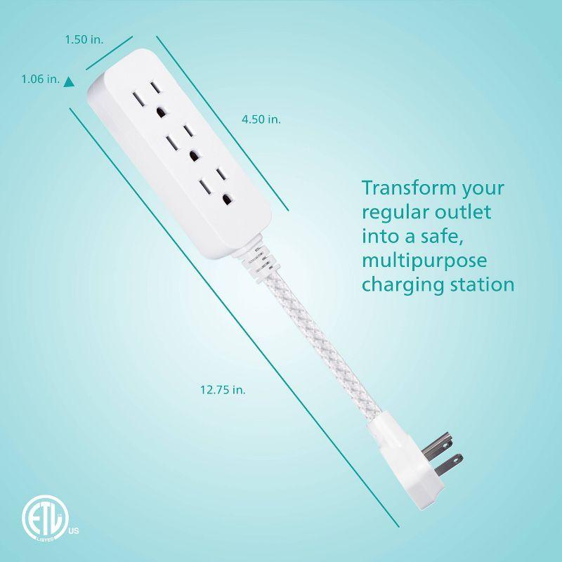 Philips 3-Outlet Surge Protector with 1 Ft. Extension Cord, Gray and White