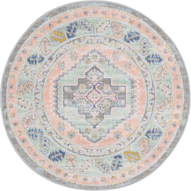Unique Loom Whitney Collection Area Rug - Geneva (3' 3" Round Pink/Blue)