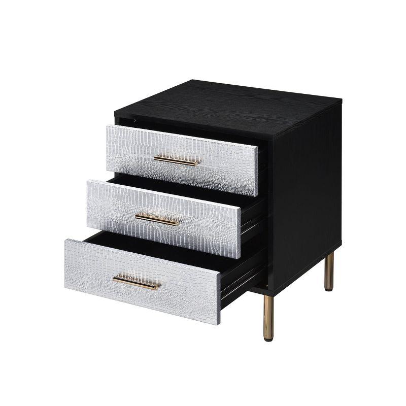 Black, Silver, and Gold 3-Drawer Faux Crocodile Nightstand