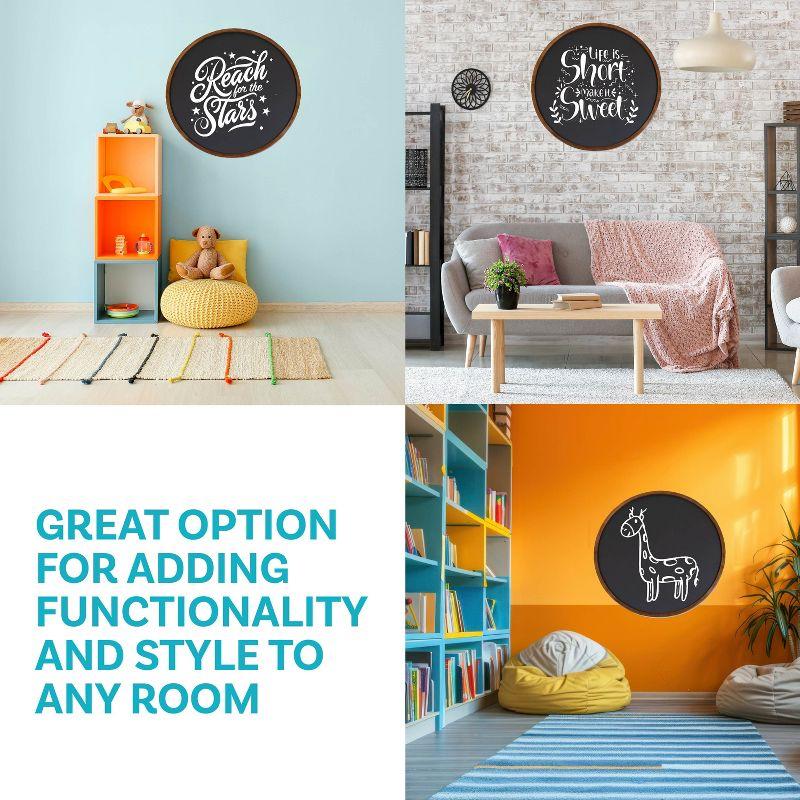 Inbox Zero Round Magnetic Wall Chalkboard With Rustic Brown Frame
