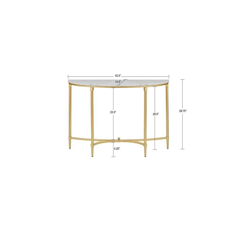 Bordeaux Marble Top Half-Moon Gold Metal Console Table