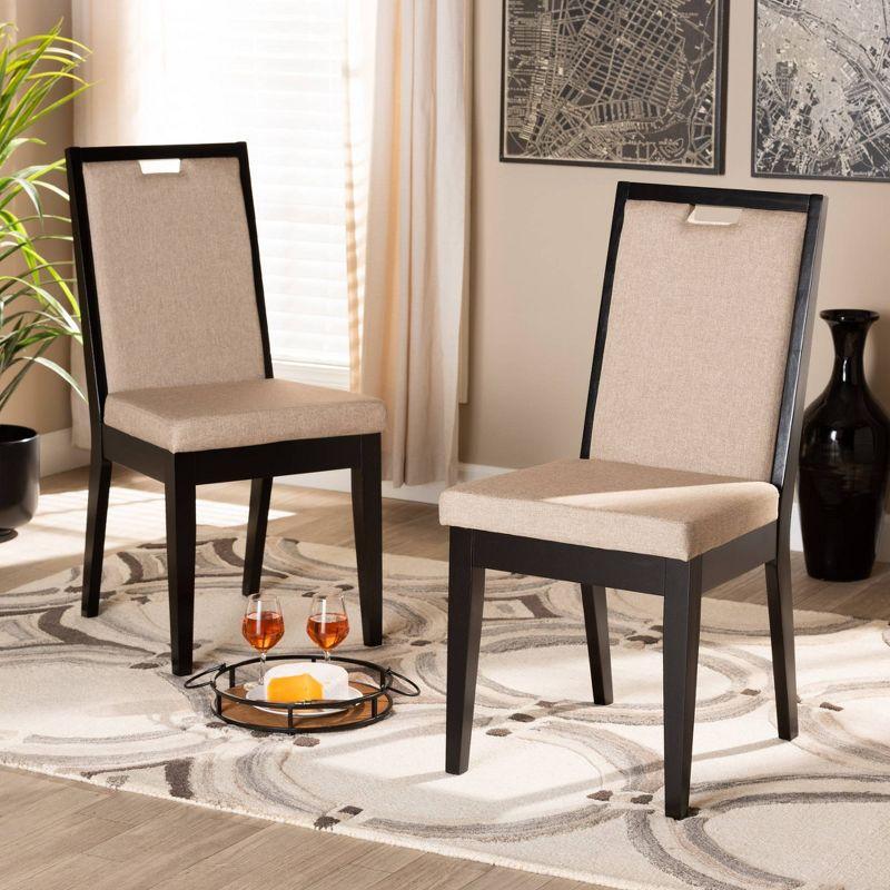 2pc Octavia Wood Dining Chair Set Sand/Dark Brown - Baxton Studio