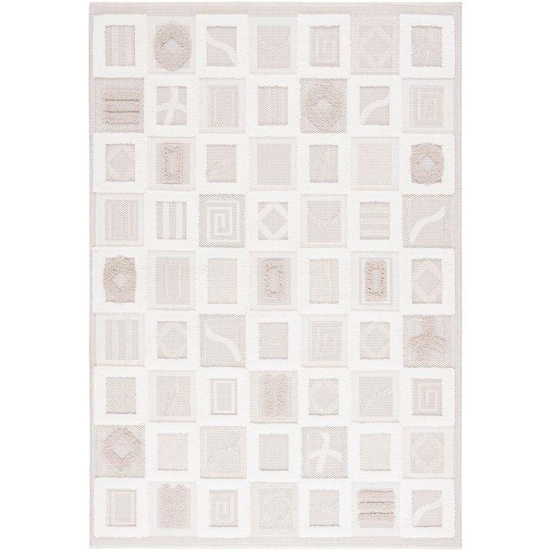 Ivory Geometric 5'3" x 7'6" Synthetic Flat Woven Area Rug