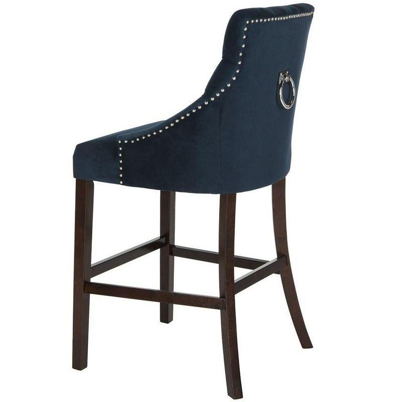 Elegant Navy Velvet and Chrome Wingback Bar Stool, Set of 2