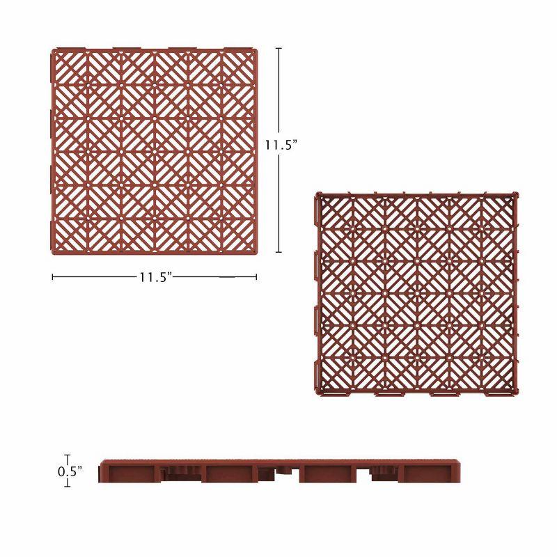 Nature Spring Interlocking Open Patterned Terracotta Patio and Deck Flooring Tiles - Set of 6