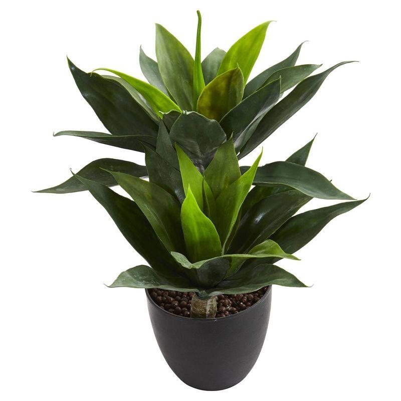 Nearly Natural 21" x 16" Artificial Agave Plant in Decorative Pot Black: Indoor Faux Foliage, Stoneware Planter