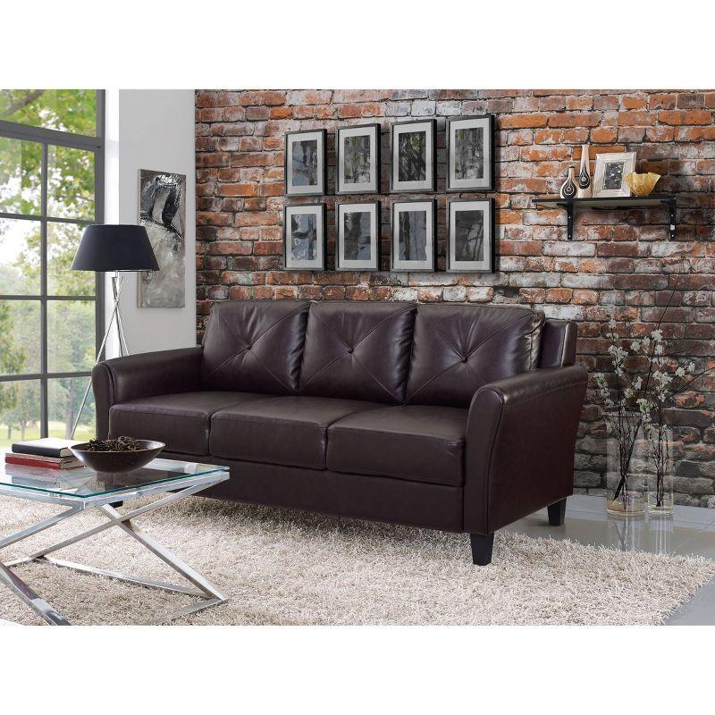 Helena Faux Leather Sofa Java Brown - Lifestyle Solutions: Upholstered, 3-Seater, Tufted Back, High-Density Foam