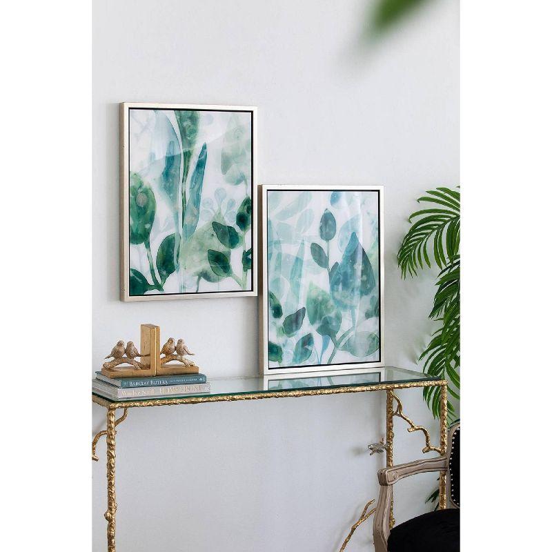 Leaves In Shades Of Greens Framed Printed Acrylic Wall Art - 19"W X 25.5"H X 1.5"L - Green/White