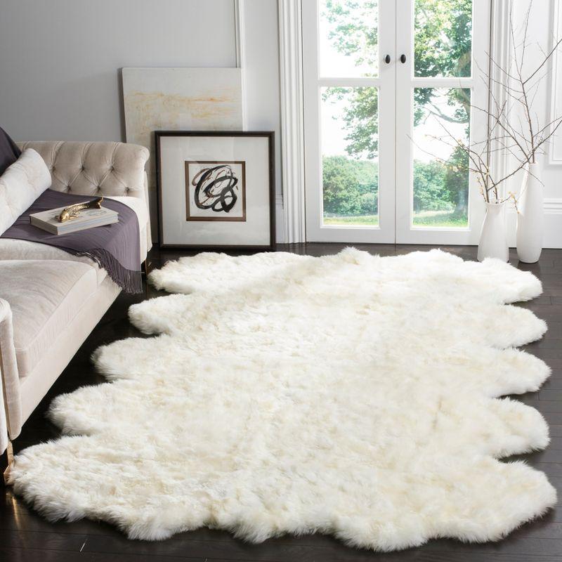 Sheep Skin SHS211 Hand Woven Area Rug - Natural/White - 6'x6' - Safavieh.