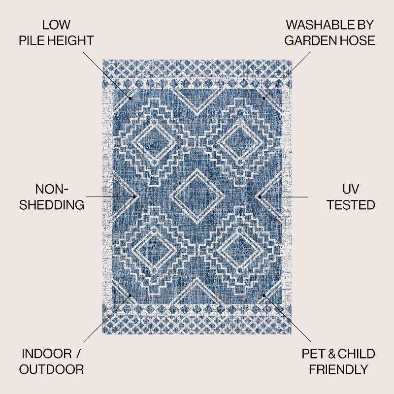 3'x5' Marokko Diamond  Medallion Indoor/Outdoor Area Rug, Blue/Ivory - JONATHAN Y