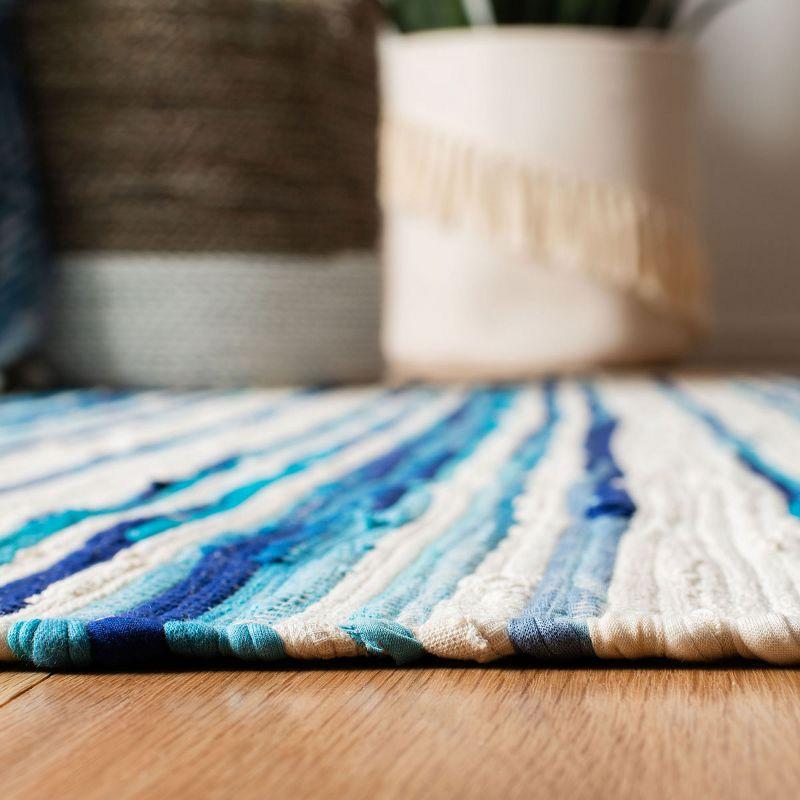 Rag Rug RAR126 Hand Woven Indoor Area Rug - 5'x8' - Ivory/Blue - Safavieh