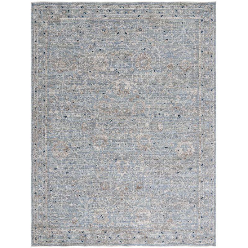 Ivory and Blue Rectangular Hand-knotted Synthetic Rug