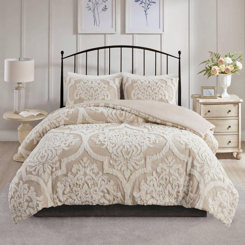 Viola Tufted Cotton Chenille Damask 3 Piece Duvet Set