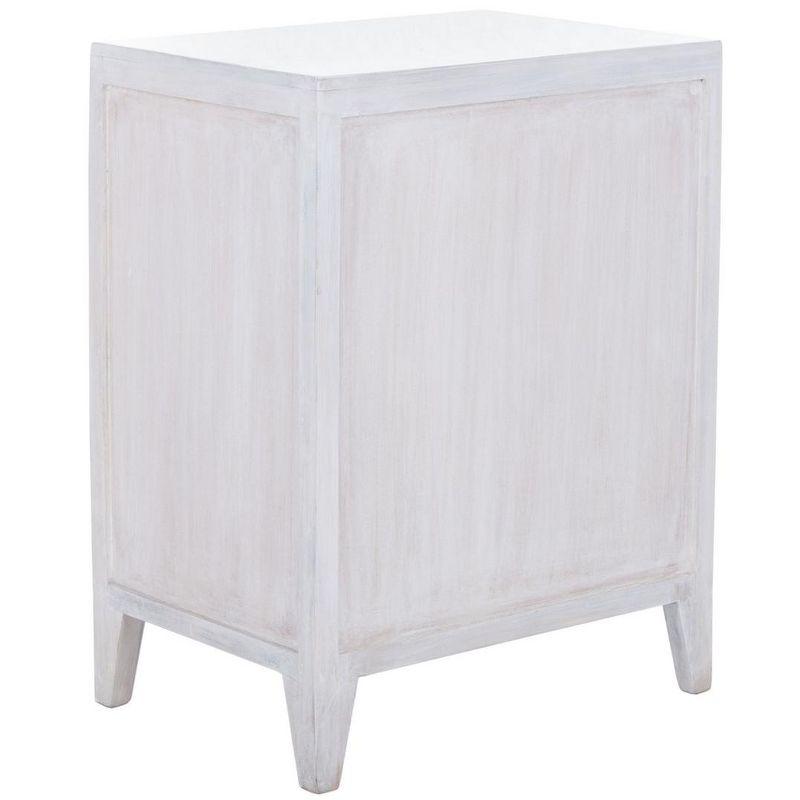 Thea White Washed Carved Wood 1-Door Nightstand