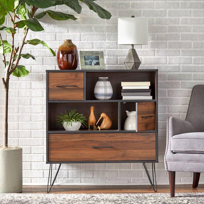 Vintage Living Cabinet Black/Walnut - Buylateral: Mid-Century Modern Accent Cabinet with Fixed Shelves & Drawer