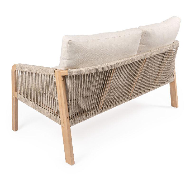 Arwen Modern Bohemian Roped Acacia Wood Outdoor Loveseat with Cushions - JONATHAN Y