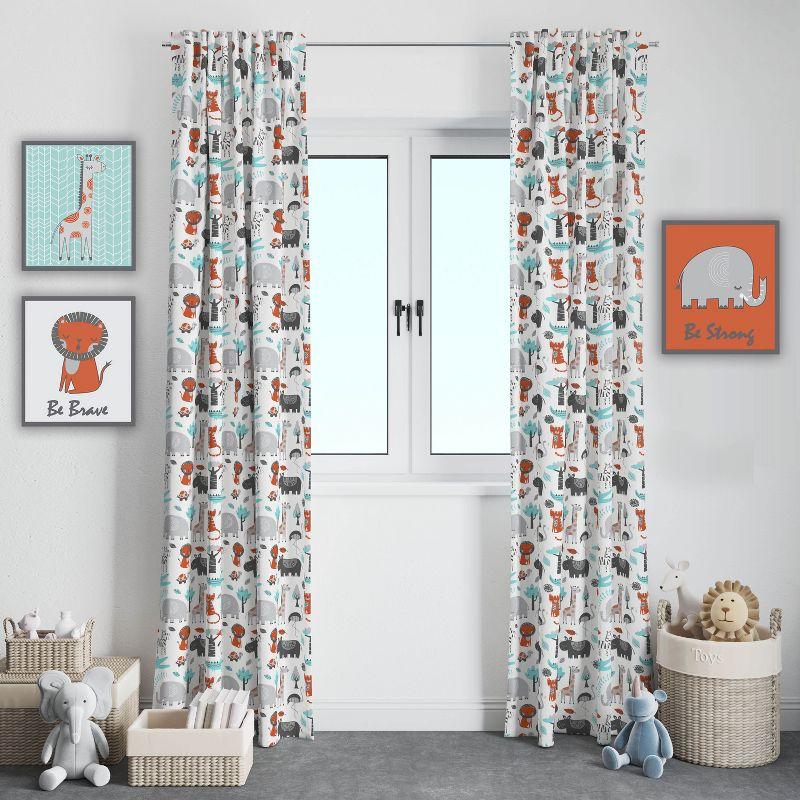 Gray Jungle Safari Cotton Light-Filtering Curtain Panel