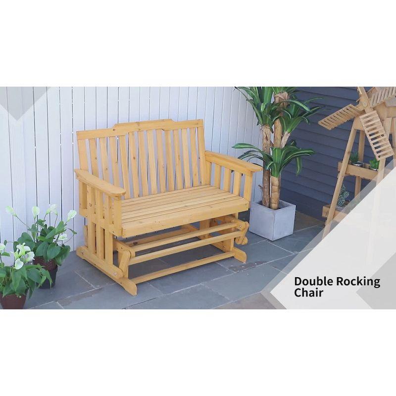 Outsunny Wooden Patio Glider Bench, Wood Outdoor Loveseat with High Back and Armrests, 2-Seat, Black