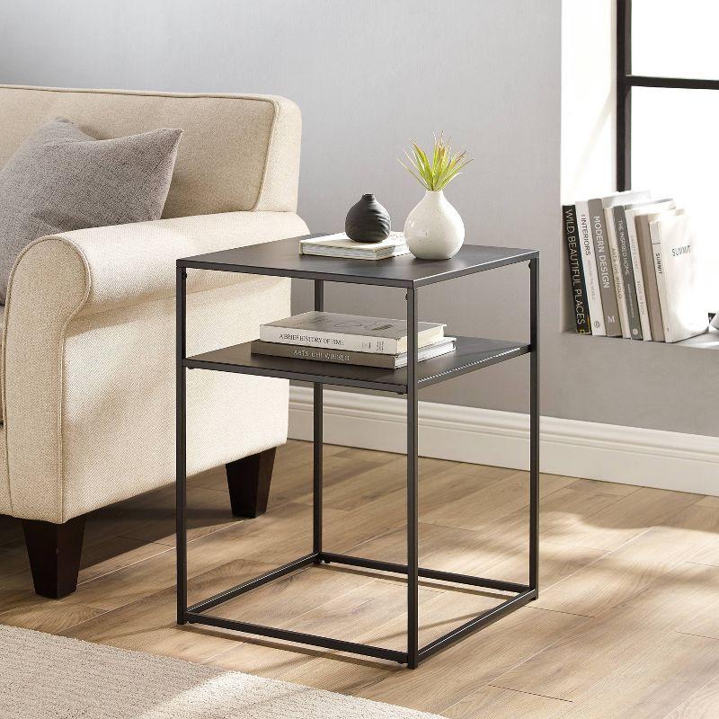 Braxton Matte Black Metal and Glass Slim End Table