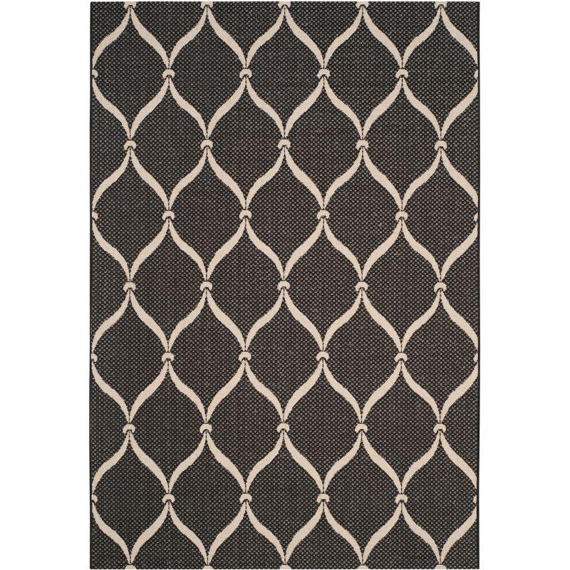 Black and Beige Geometric Indoor/Outdoor Area Rug 4' x 5'7"