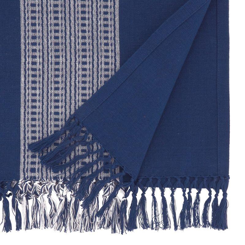 Navy Blue Cotton Stripe Design Table Runner with Fringed Edges