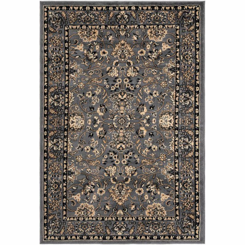 Gray and Ivory Floral Rectangular 4' x 6' Synthetic Rug