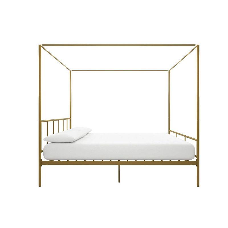 Elegant Gold Queen Metal Canopy Bed with Sophisticated Headboard