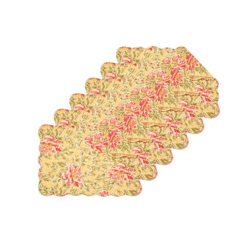 C&F Home 13" x 19" Freya Reversible Quilted Vintage Floral Scalloped  Spring & Summer Dining Tabletop Placemats, Set of 6
