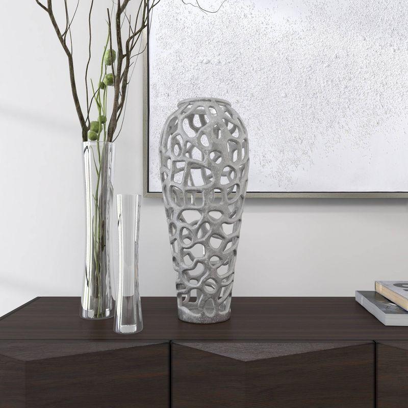 19" x 8" Eclectic Organic Hole-designed Aluminum Vase Silver - Olivia & May: Contemporary Tall Decorative Amphora